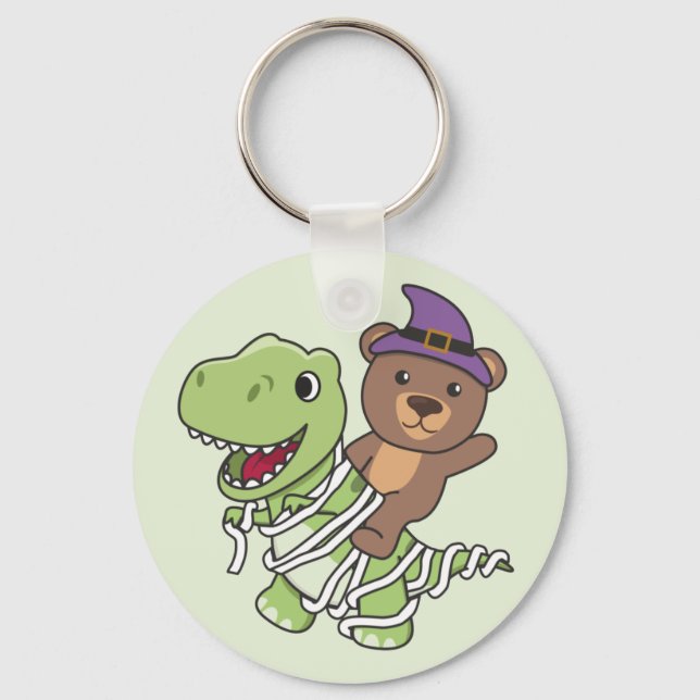 Bear Happy halloween T-rex Mummy Costume Keychain Nyckelring (Framsida)