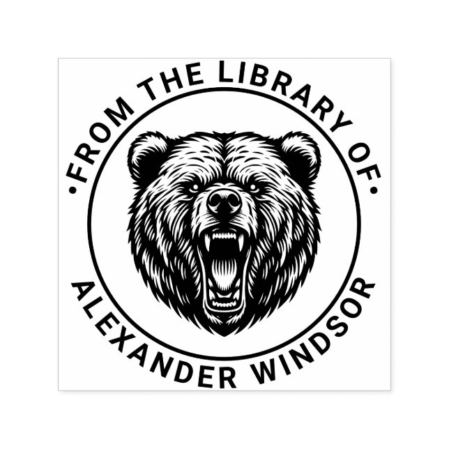 Bear Head Baring Teeth #2 Bibliotek Bok Namn Självfärgande Stämpel (Design)