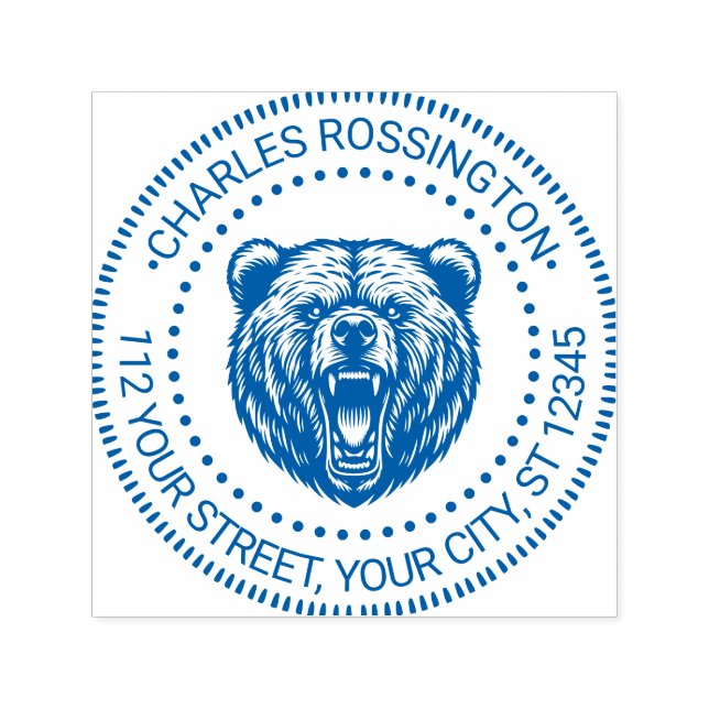 Bear Head Baring Teeth #2 Namn Returadress Självfärgande Stämpel (Design)