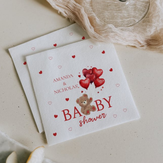 Bear Heart-ballonger Red Baby Shower Pappersservett (Skapare uppladdad)