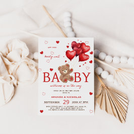 Bear Heart-bubblor Red Baby Shower-inbjudan Inbjudningar