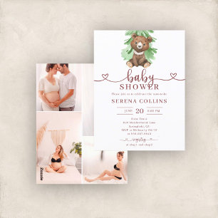 Bear Heart Calligraphy 4 Photo Baby Shower Vykort