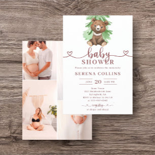 Bear Heart Calligraphy Photo Baby Shower Flygblad