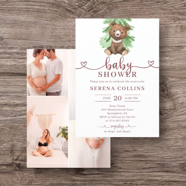 Bear Heart Calligraphy Photo Baby Shower Flygblad (Skapare uppladdad)