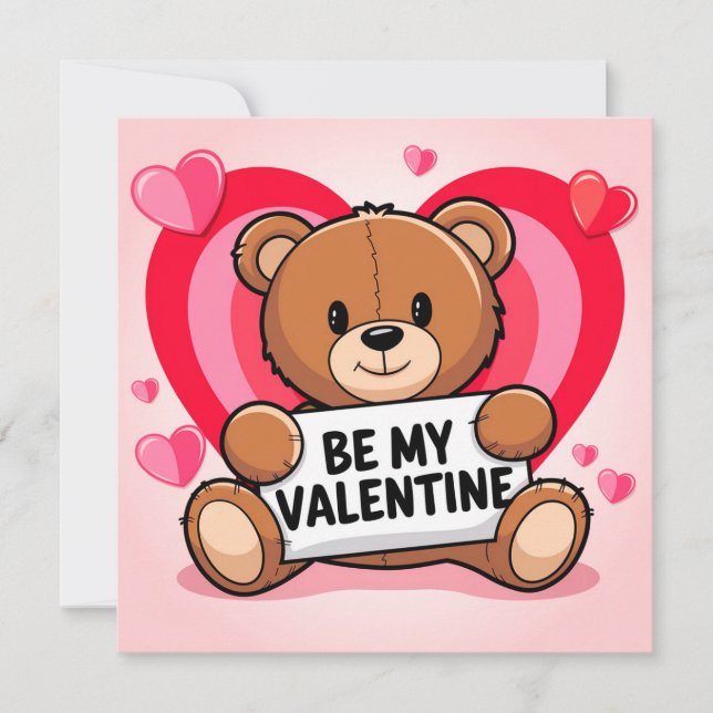Bear hearts Be my Valentine Julkort (Framsida)