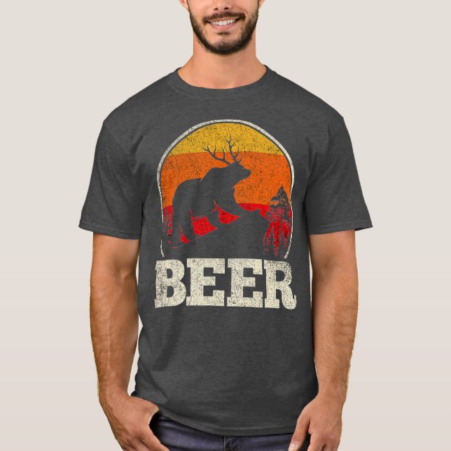 Bear Hjort Antlers LUNT Craft Beer Retro Graphic T Shirt (Framsida)