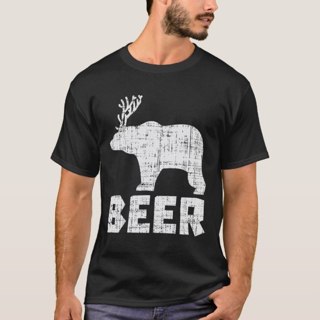 Bear Hjort Beer Lunt Drinking Hunting Camping Papp T Shirt (Framsida)