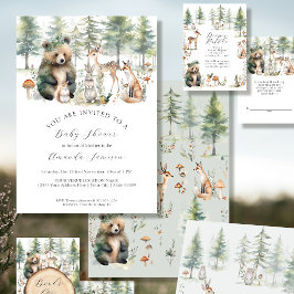 Bear Hjort Forest Woodland Cute Animals Baby Showe Inbjudningar