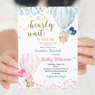 Bear Hoit Luft Balloon Gender Reveal Baby Shower Inbjudningar