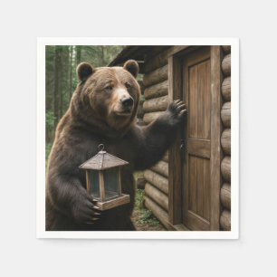 Bear Holding a Empty Bird Feeder Pappersservett