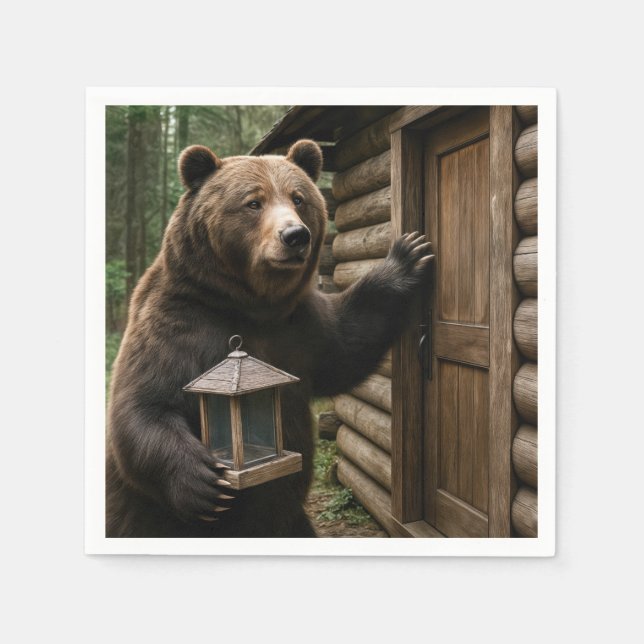 Bear Holding a Empty Bird Feeder Pappersservett (Framsidan)