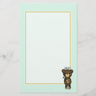 Bear Holding a Gult Flower Säger Hej Brevpapper
