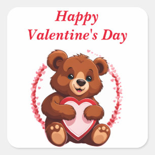 Bear Holding a Heart Blank Valentine Day Fyrkantigt Klistermärke