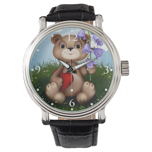 Bear Holding Bouquet Flower-30926 Armbandsur (Framsida)