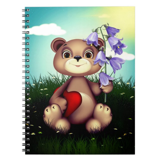 Bear Holding Bouquet Flower-39920 Anteckningsbok (Framsidan)