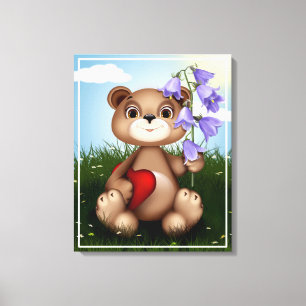 Bear Holding Bouquet Flower-39920 Canvastryck