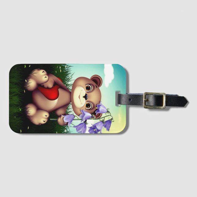Bear Holding Bouquet Flower Bagagebricka (Framsida horisontal)