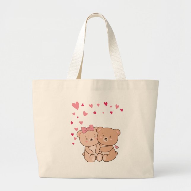 Bear Hugs - Cute Animal Couple Valentine Day Des Jumbo Tygkasse (Framsidan)
