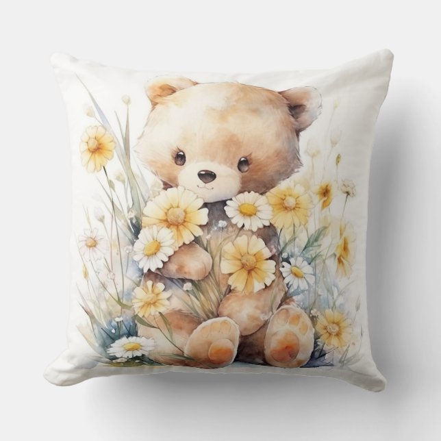 Bear Hugs on Demand: Nalle Clipart Throw Pill-fyll Kudde (Framsida)