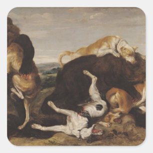 Bear Hunt eller, Battle between Hundar and Bears Fyrkantigt Klistermärke