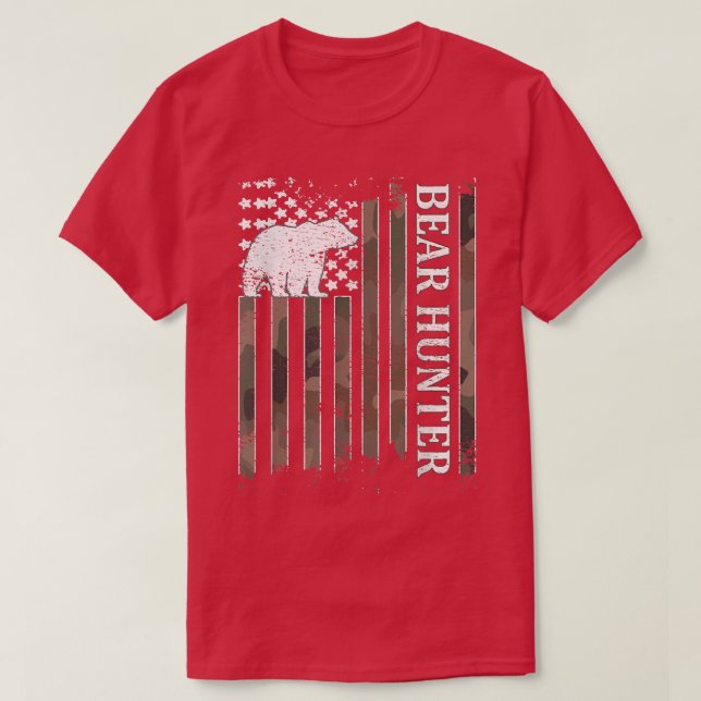 Bear Hunter American Flag Bear Hunting Lover237  T Shirt (Design framsida)
