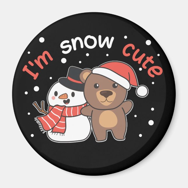 Bear I är Snö Cute Snögubbe Snö Pun Magnet (Framsidan)