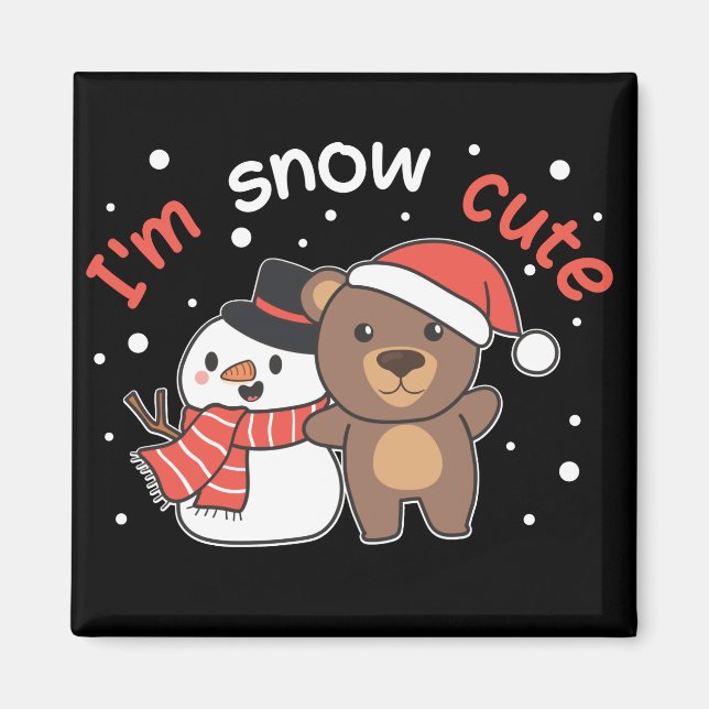 Bear I är Snö Cute Snögubbe Snö Pun Magnet (Framsidan)