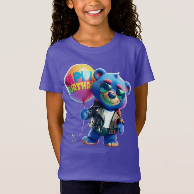  Bear in a Leather Jacket, Happy Birthday, by Nata T Shirt (Framsida)
