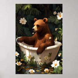 Bear In Bathtub Poster, Funny Animal Poster, Bear Poster