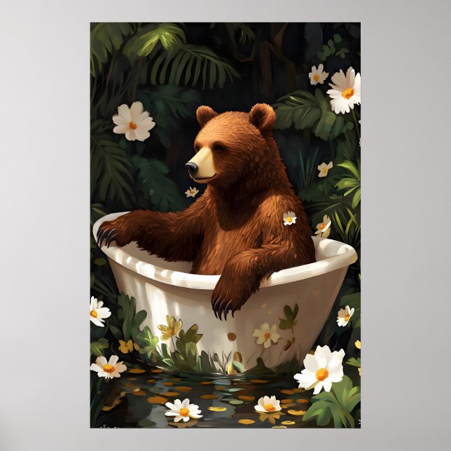 Bear In Bathtub Poster, Funny Animal Poster, Bear Poster (Framsidan)