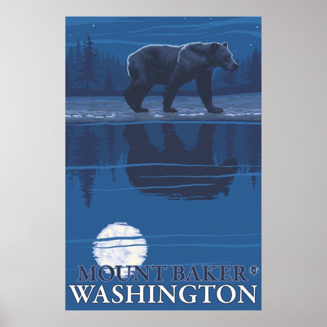 Bear in Moonlight - Mount Baker, Washington Poster (Framsidan)