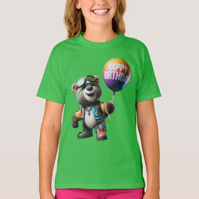  Bear in Ski Goggles, Happy Birthday, by Natasha U T Shirt (Framsida)