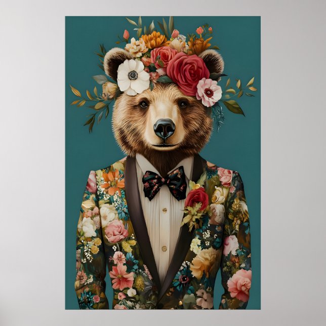 Bear In Suit Poster, Bear Portrait, Bear Oil Poster (Framsidan)