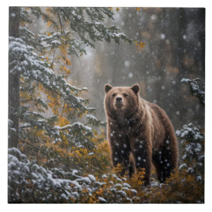 Bear in the Wilderness Winter Snö Kakelplatta