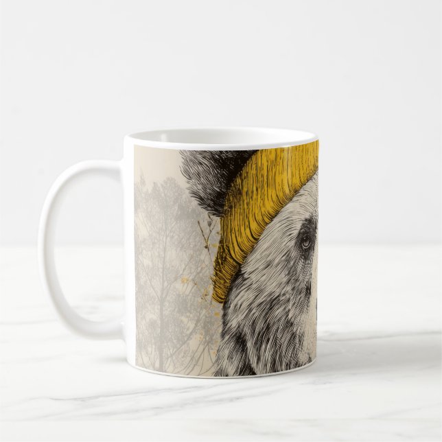 Bear in Yellow Beanie Rustic Woodland Animal  Kaffemugg (Vänster)