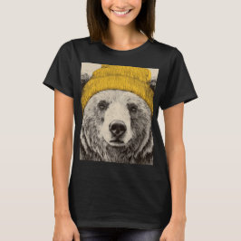 Bear in Yellow Beanie Rustic Woodland Animal T Shirt