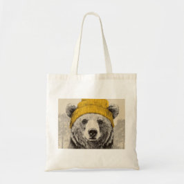 Bear in Yellow Beanie Rustic Woodland Animal Tygkasse