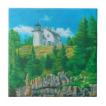 Bear Island Light Painting Kakelplatta<br><div class="desc">In this painting of Bear Island Lighthouse by Maine artist Dominic White, a white lighthouse sits atop a rocky cliff at low tide. Bear Island Lighthouse protects the entrance of Mount Desert Harbor and is located on one of the five islands that make up the town of Cranberry Isles, Maine....</div>