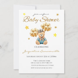 Bear Krona Guld ballonger Baby Shower Det är en po Inbjudningar