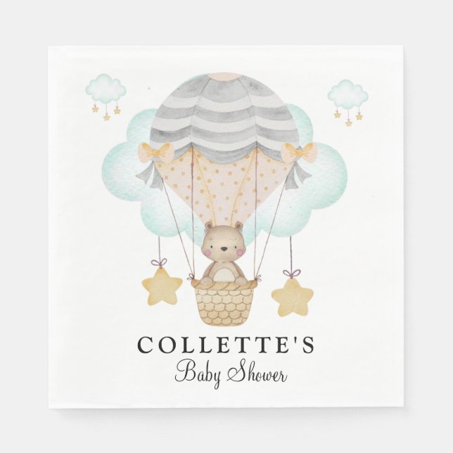 Bear Luftballong Baby Shower Pappersservett (Framsidan)