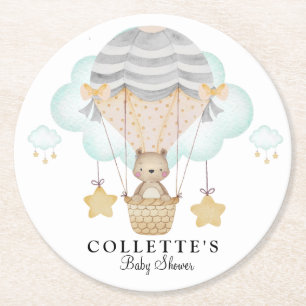 Bear Luftballong Baby Shower Underlägg Papper Rund