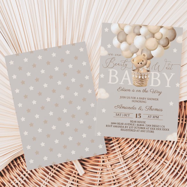 Bear Luftballong Barly Wait Baby Shower Inbjudningar (Skapare uppladdad)