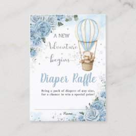 Bear Luftballong Blue Blommigt Diaper Raffle Visitkort
