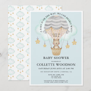 Bear Luftballong Boy Baby Shower Inbjudningar