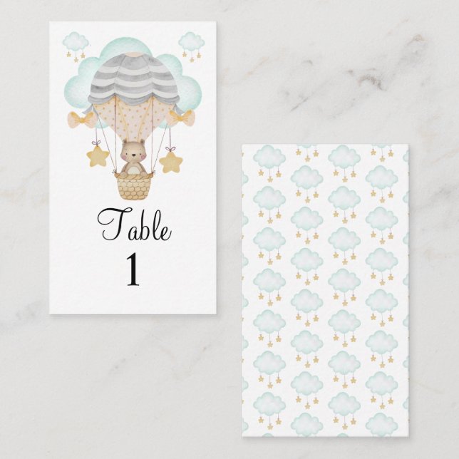 Bear Luftballongs Blue Diaper Raffle Placeringskort (Fram/baksida)