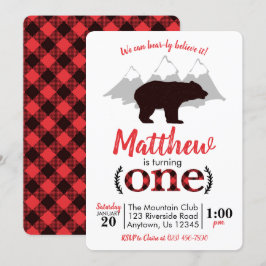 Bear Lumberjack Boy First Birthday Inbjudningar