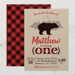 Bear Lumberjack Boy First Birthday Inbjudningar