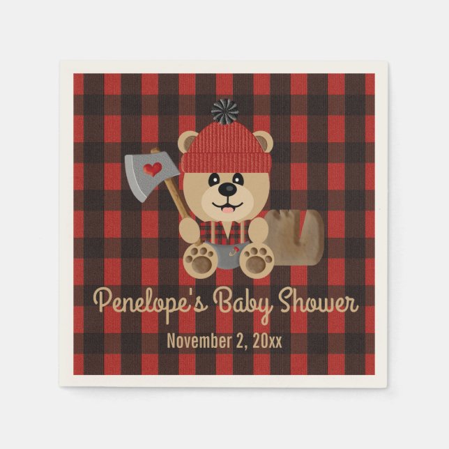 Bear Lumberjack Wilderness Thworthy Baby Shower Pappersservett (Framsidan)