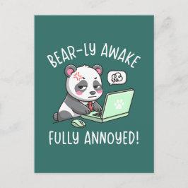 Bear-ly Awake Fully Annoyed - Panda Office Humor Vykort