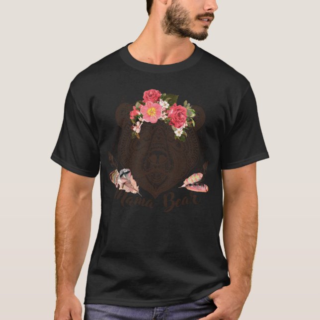 Bear Mama Mountains Calling Design Baseball  Sleev T Shirt (Framsida)